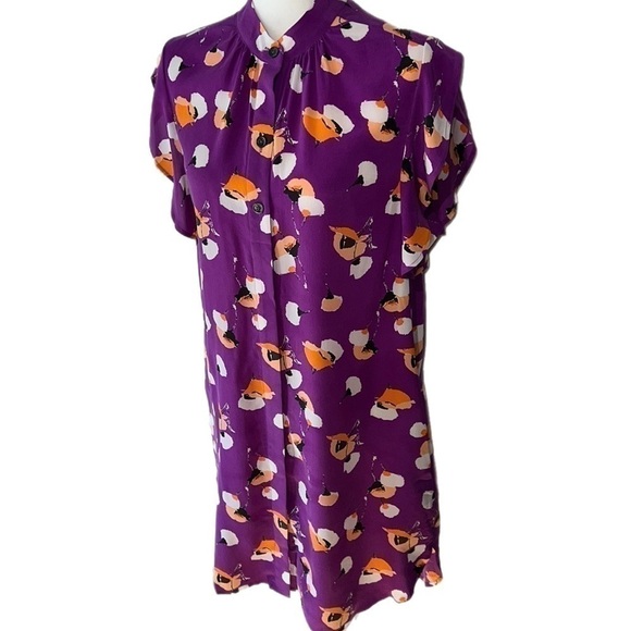 EUC Equipment Femme Floral Printed Ruffle Sleeve Pockets Silk Shirtdress M - Picture 4 of 12